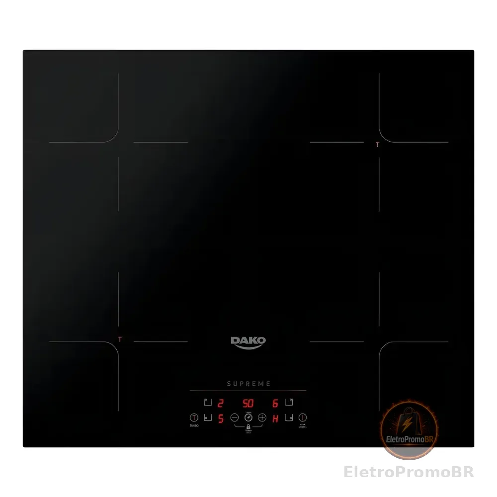 Cooktop de Indução 4 Bocas Dako Supreme Preto com Trava de Segurança 220V