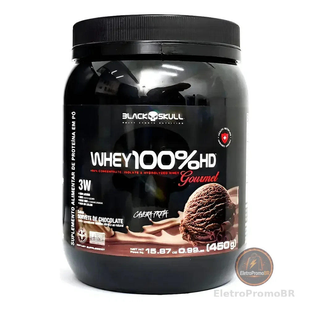 Whey 100% Hd Gourmet 450g - Black Skull Sabor Sorvete De Cho Sorvete De Chocolate