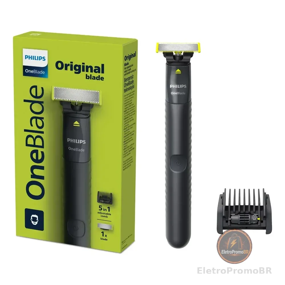 Barbeador e Aparador Elétrico Philips OneBlade com Pente 5 em 1, Sem Fio e À Prova D'Água - QP1425/10