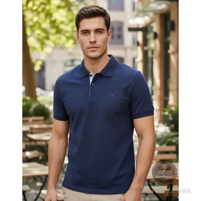 Camisa Masculina Social Gola Polo Ogochi Slim Manga Curta