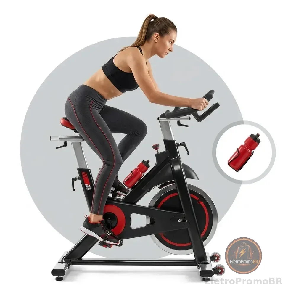 Bicicleta Bike Ergométrica 6kg Ajustável Resistente Academia Preta E Vermelha 127/220v