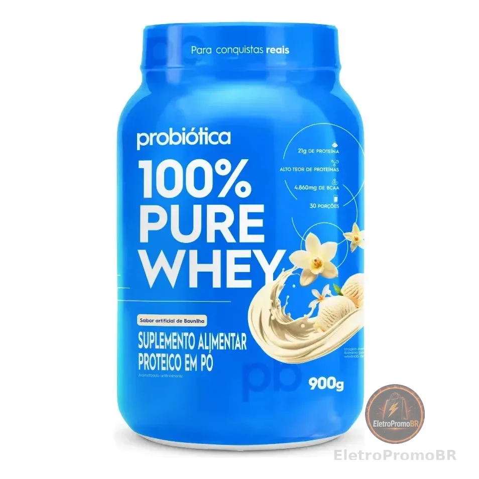 Whey Concertado Probiótica 100% Pure Whey Sabor Baunilha Pote de 900g
