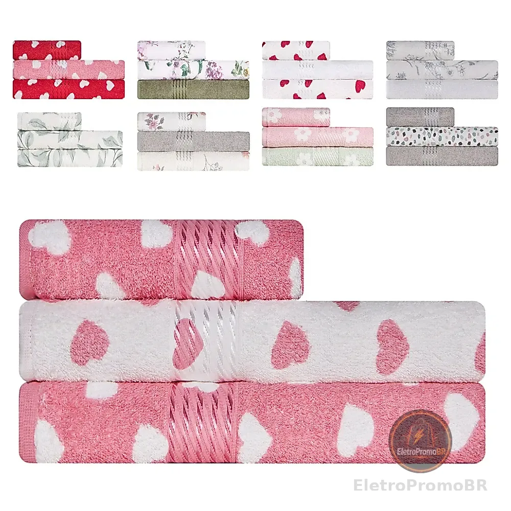 Kit Toalha 3 Peças Banho + Rosto 100% Algodão Felpudo Prisma Dohler BF Casa