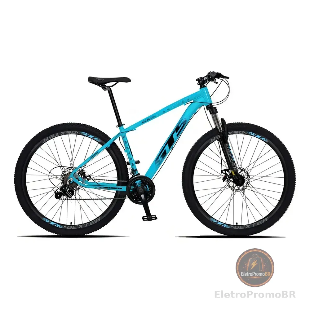 Bicicleta aro 29 Gts Dexter 24 marchas freio a disco cor azul pantone com preto tamanho do quadro 21
