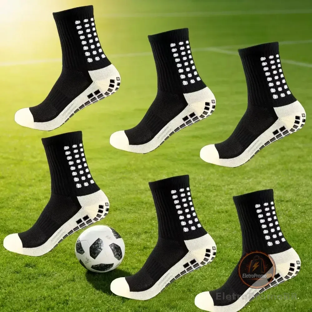 Kit 3 Pares Meia Antiderrapante Futebol Esportiva Meião Pro Preto Tamanho Único