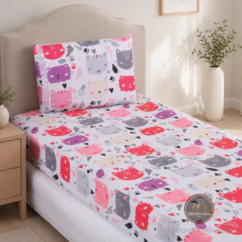 Kit Jogo Lençol Cama Infantil Solteiro Elástico 2 Peças Criança Personagens