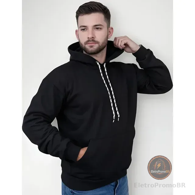 Moletom Canguru Algodão Unissex Blusa De Frio Flanelado Liso