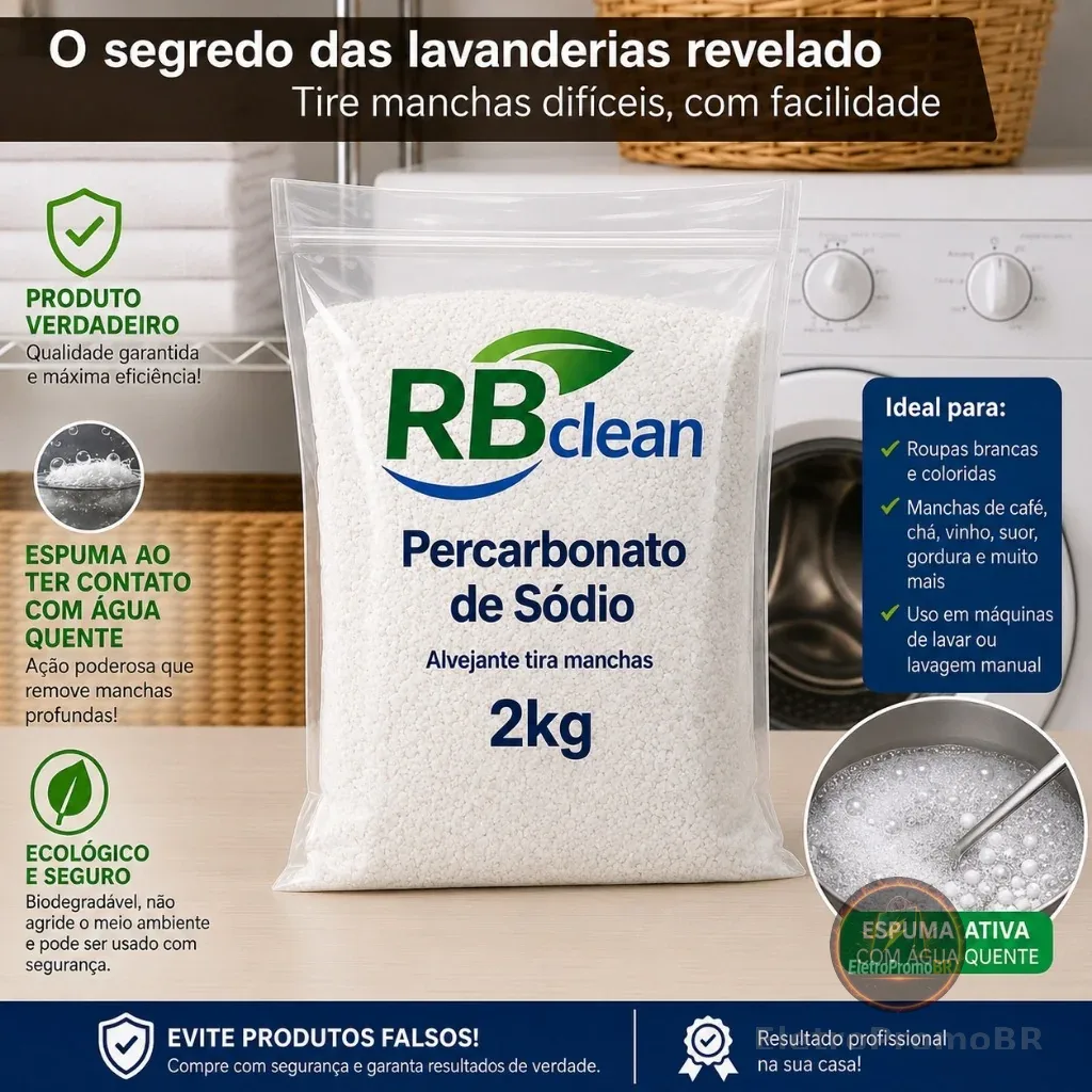 Percarbonato de Sódio 100% Puro Limpeza Em Geral Tira Manchas Roupas Brancas 2kg/1kg ou 500g