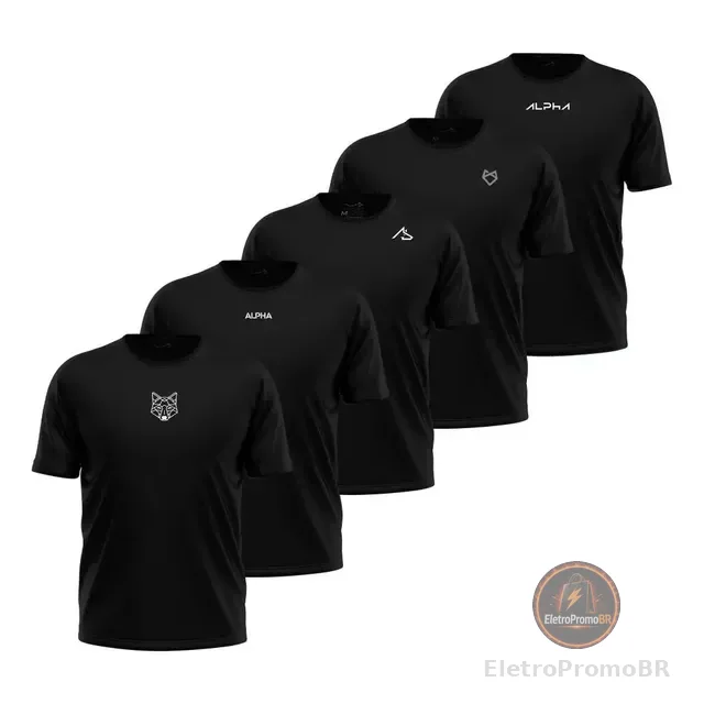 Kit 5 Camisetas Dry All Black Alpha