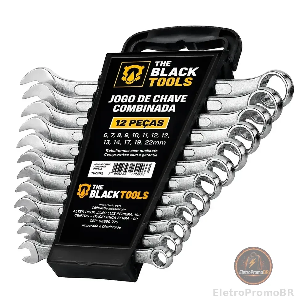 Jogo De Chave Boca E Estrela Combinada 12 Pçs Aço 6-22 Mm Cromada Profissional Tkch12 The Black Tools