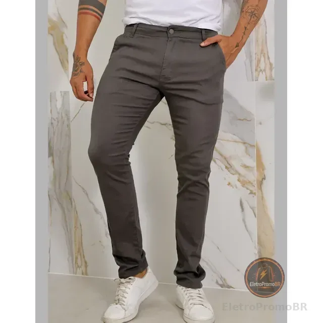 Calça Masculina Sarja Premium Esporte Fino Bolso Faca Lycra