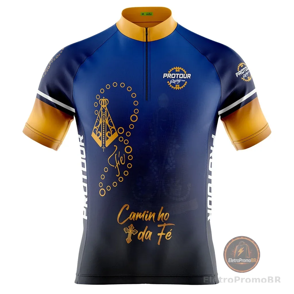 Camisa Ciclismo Ciclista Masculina Mountain bike Caminho da Fe Com Bolsos Protecao Solar UV 50