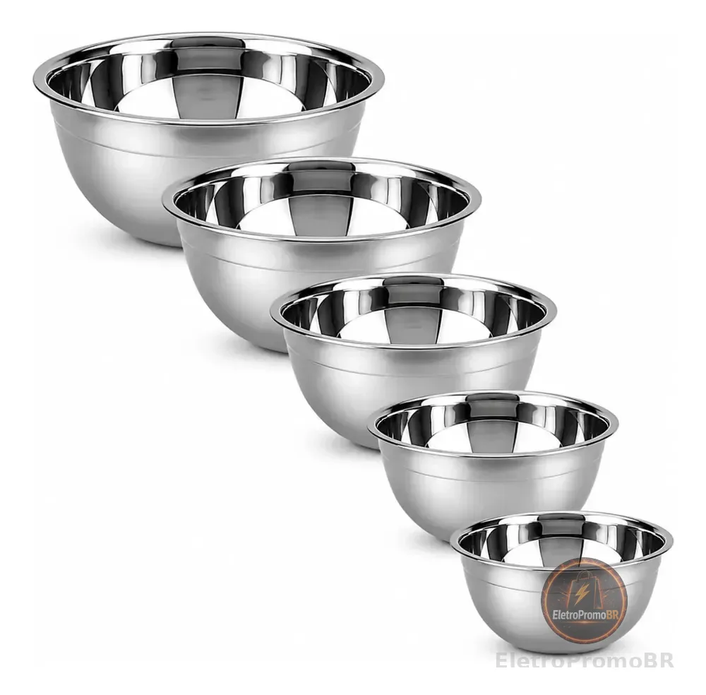 Kit 5 Tigelas Bowls Em Aço Inox Saladeira Alta Qualidade Inox