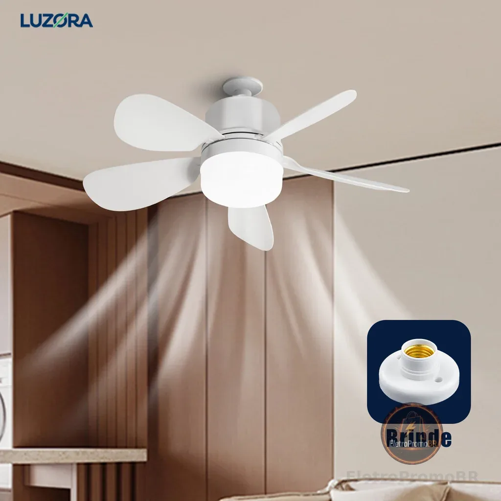 Ventilador de Teto com Luz Silencioso Controle Remoto Economica Instalação Fácil LED Bivolt E27