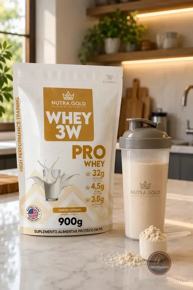 Whey Nutra Gold Pro 3W 32 g Proteina Baixo Carbo Refil 900 gr Sabor Leitinho