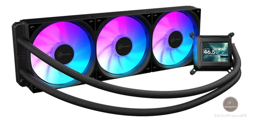 Water Cooler Kalkan Aura Com Tela Lcd 360mm Argb Intel Amd Preto