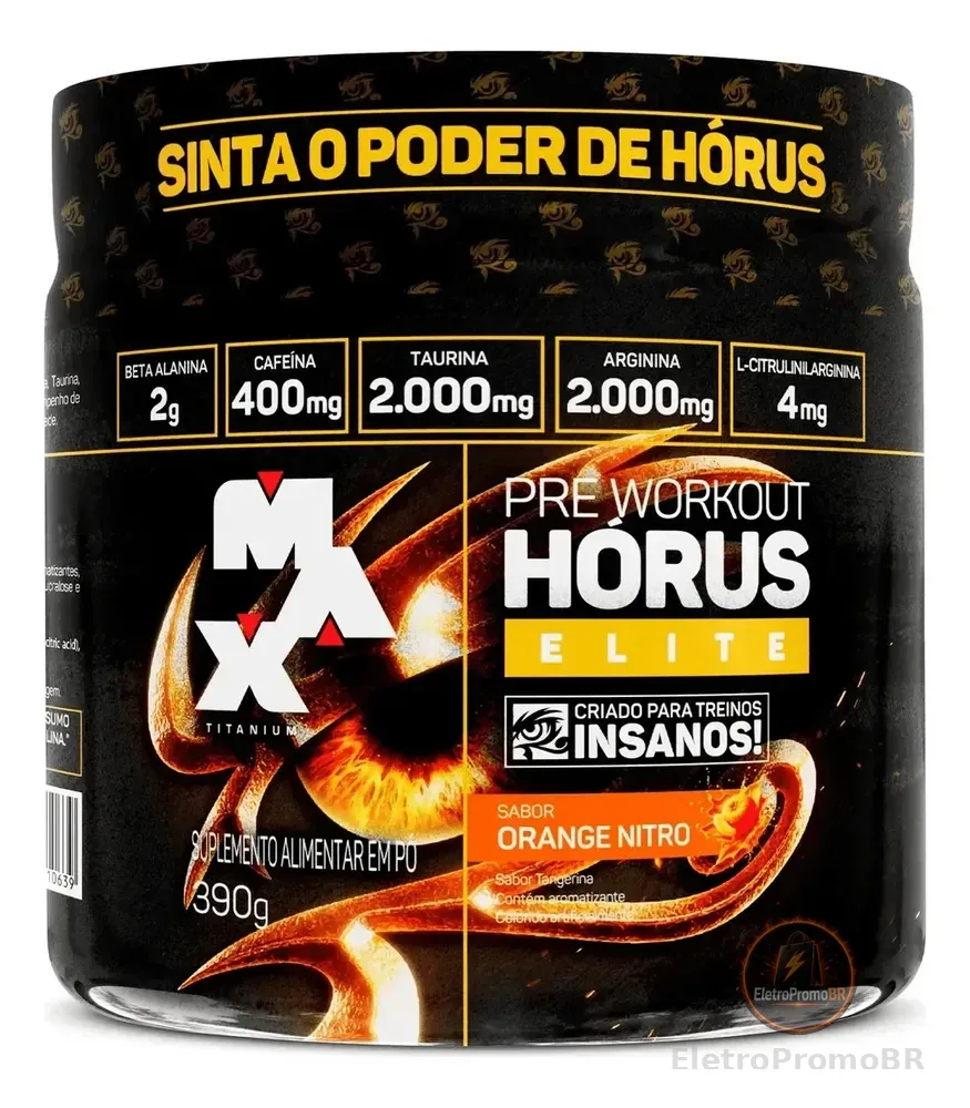 Horus Elite 390g Pré Treino 400mg Cafeína - Max Titanium Sabor Tangerinaa