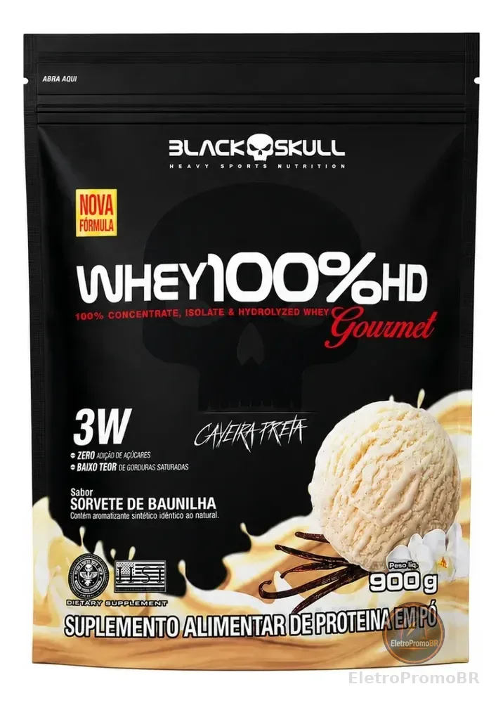 Suplemento Whey 100% Hd Gourmet Black Skull Refil 900g Baunilha