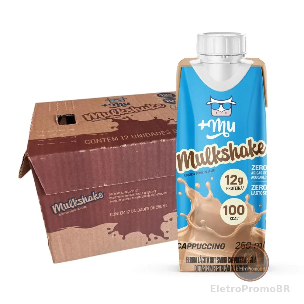 Bebida Proteica, Mais Mu, Mulkshake, Sabor Cappuccino, 12g de Proteína, Zero Lactose, Zero Açúcar - 12 Garrafinhas de 250ml