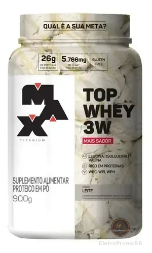 Suplemento Top Whey 3w + Max Titanium 900g Sabor Leite