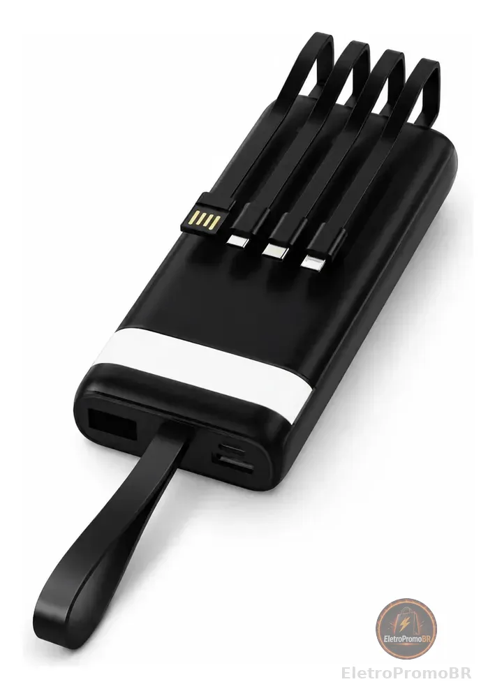 Power Bank Kapbom 20.000mah Carregamento Rápido 4 Cabos Led Preto