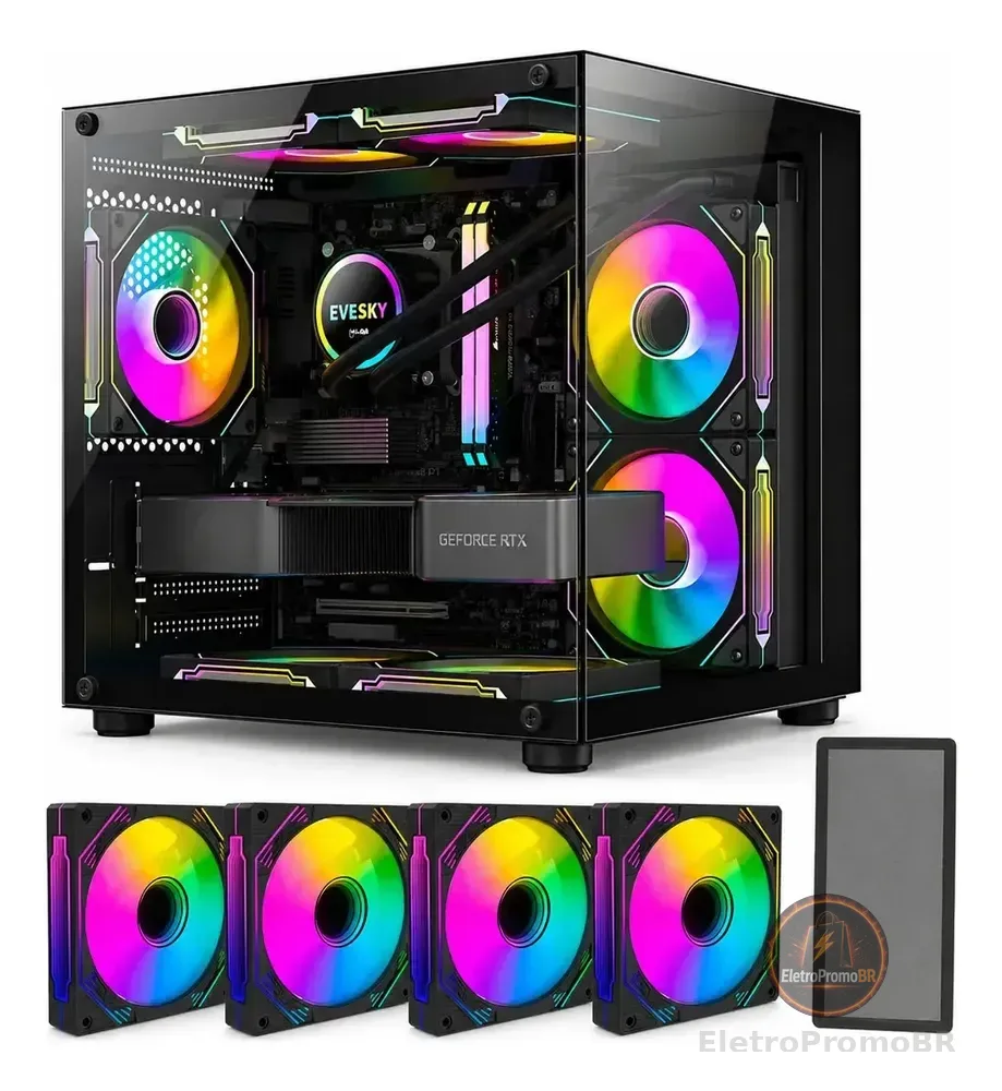 Gabinete Gamer Hayom Aquário Com 4 Cooler Fan Led Rgb