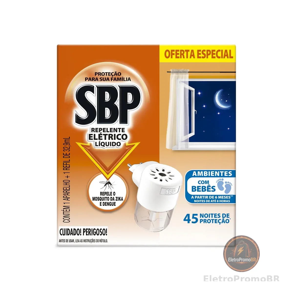 Repelente Elétrico Líquido SBP 45 Noites Novo Aparelho + Refil
