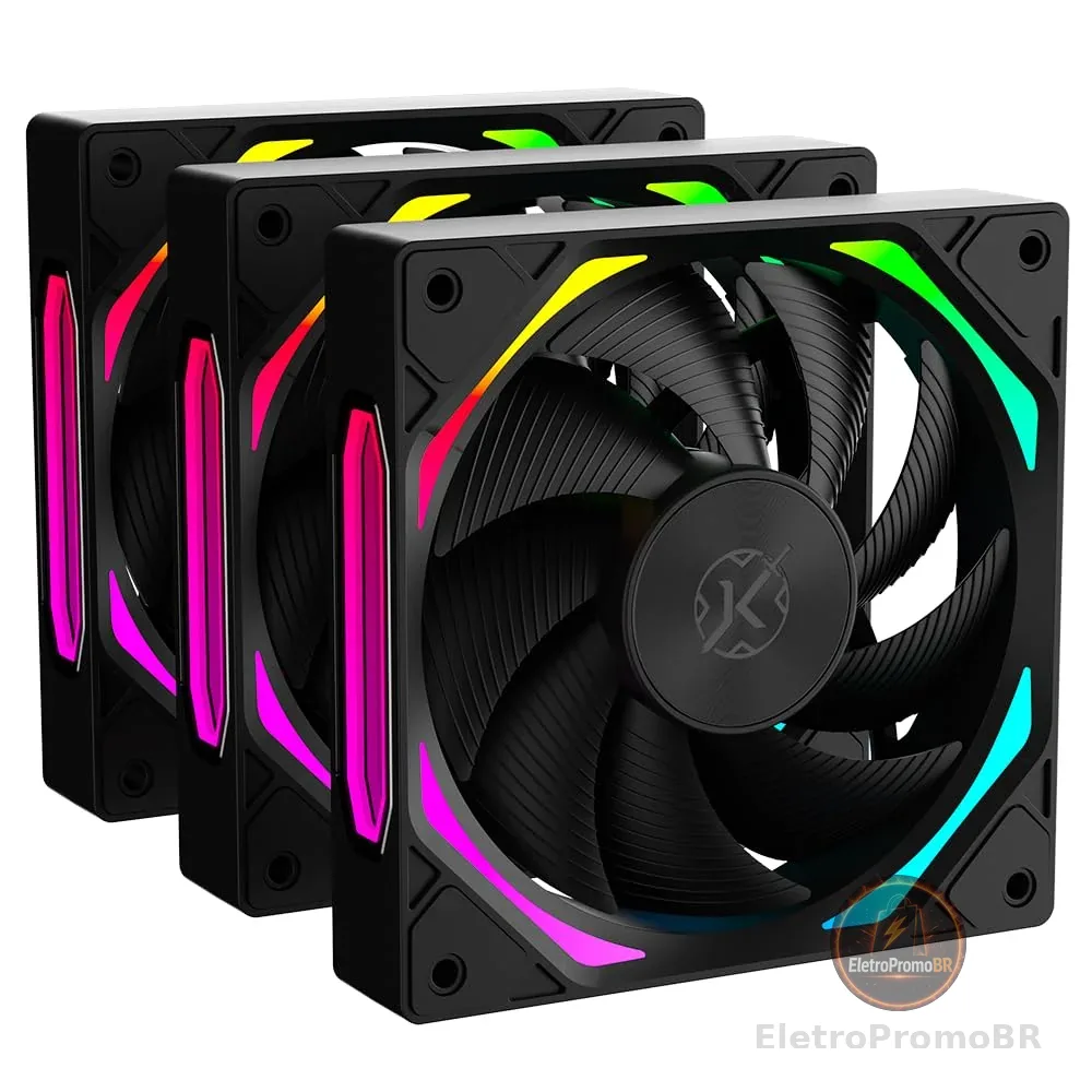 Kit com 3 Fans Kalkan Halo ARGB Preto 120 mm 2200 RPM PWM 48.5CFM 2.31mmH2O KLK00019