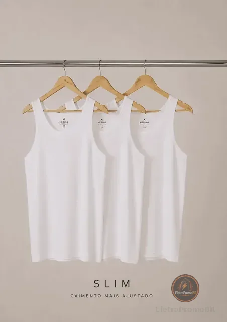 Kit Com 3 Regatas Masculinas Básicas Slim Hering