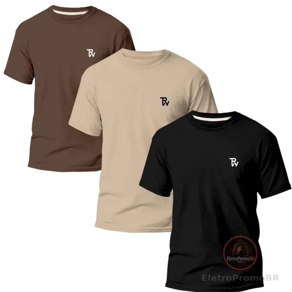 Kit 3 Camisetas Básicas Masculina Slim Algodão T01