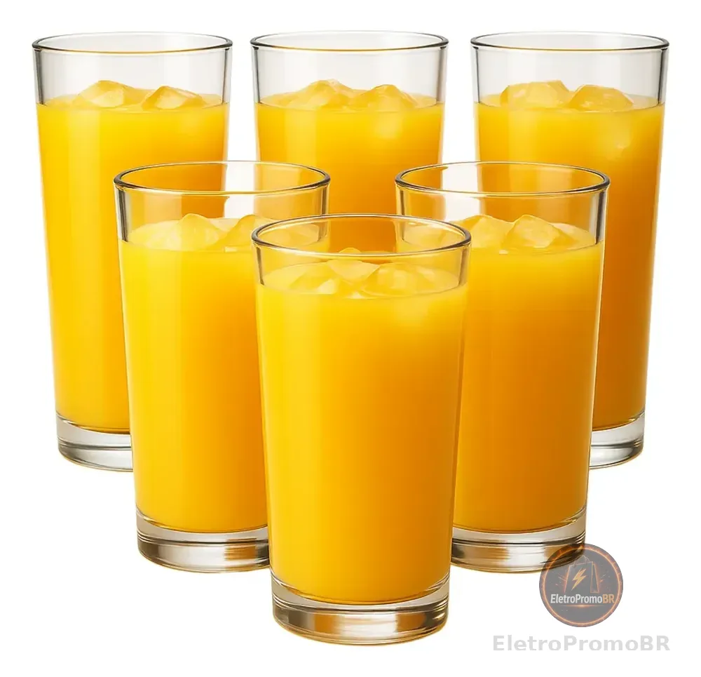 Kit 6 Copos Multiuso De Vidro Long Drink Suco Agua 255ml  Trasparente