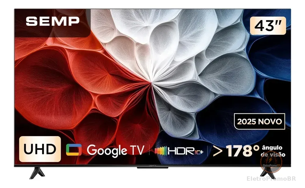 Smart TV Semp 43 Polegadas LED HVA 4K S62 WiFi Bluetooth Google TV 3 HDMI HDR10+ Dolby Audio 43S62