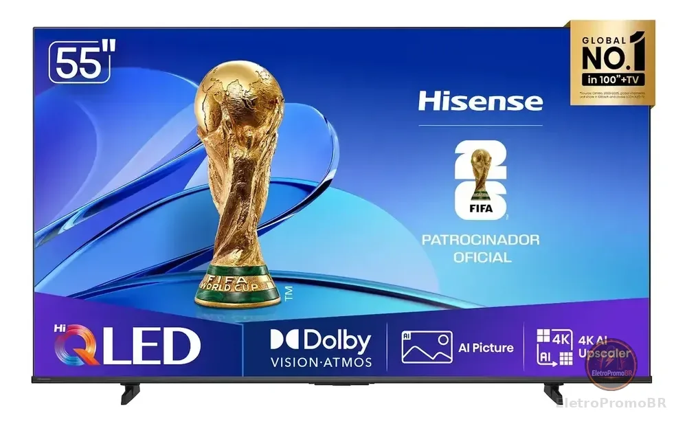Smart TV Hisense HI-QLED 4K 55" Polegadas com Dolby Vision, Dolby Gaming, Alexa e Google - 55Q6QV