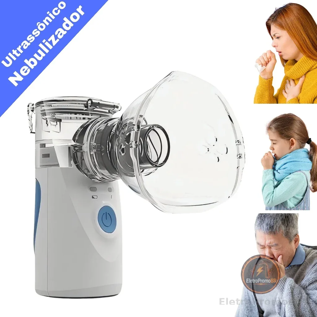Nebulizador Ultrassônico inalador portátil a pilha e bivolt