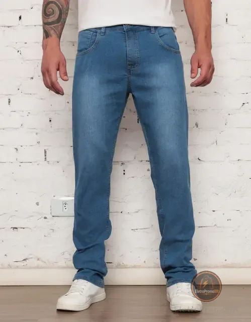 Calça Jeans Masculina Tradicional Corte Reto