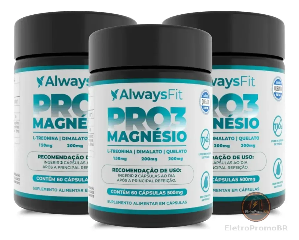 Pro3Magnésio Always Fit Kit 3 Magnésio L-Treonina Quelato Dimalato 60 Cápsulas