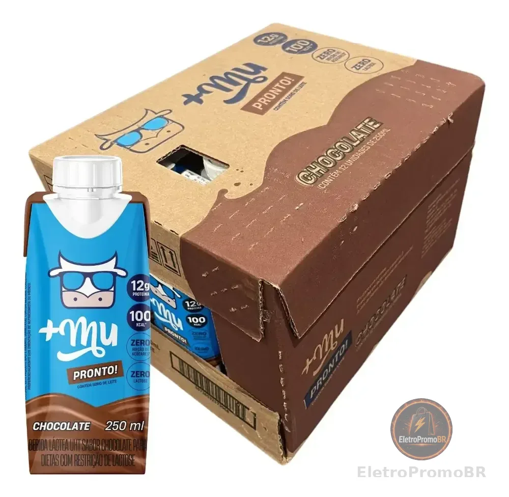 +Mu Mulkshake Bebida Com Whey Chocolate 250ml -12 Unidades