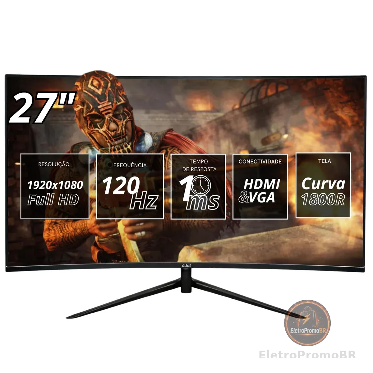 Monitor Gamer Curvo 27" Full HD 1920x1080, 120Hz/1ms HDMI VGA FreeSync e G-Sync Padrão VESA, para Jogos e Entretenimento