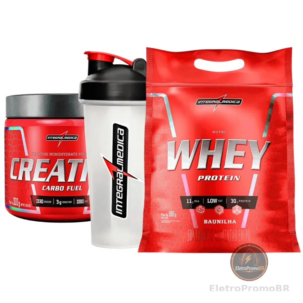Kit 1x Nutri Whey Protein Refil 900g + 1x Coqueteleira + 1x Creatina 300g