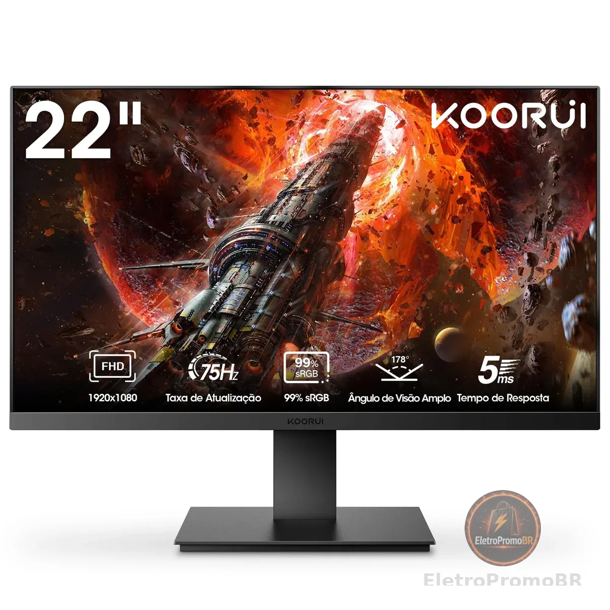Monitor Koorui 22" FHD 1080p 75Hz Painel VA 99% sRGB Design Slim HDMI/VGA Inclinação Ajustável e VESA Preto 22N1
