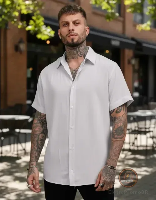 Camisa De Botão Masculina Manga Curta Social Verão Slim
