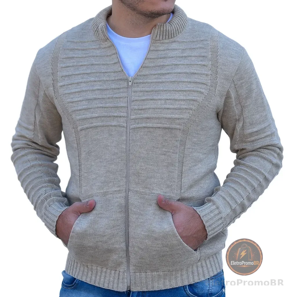 Blusa suéter masculino gola redonda tricô