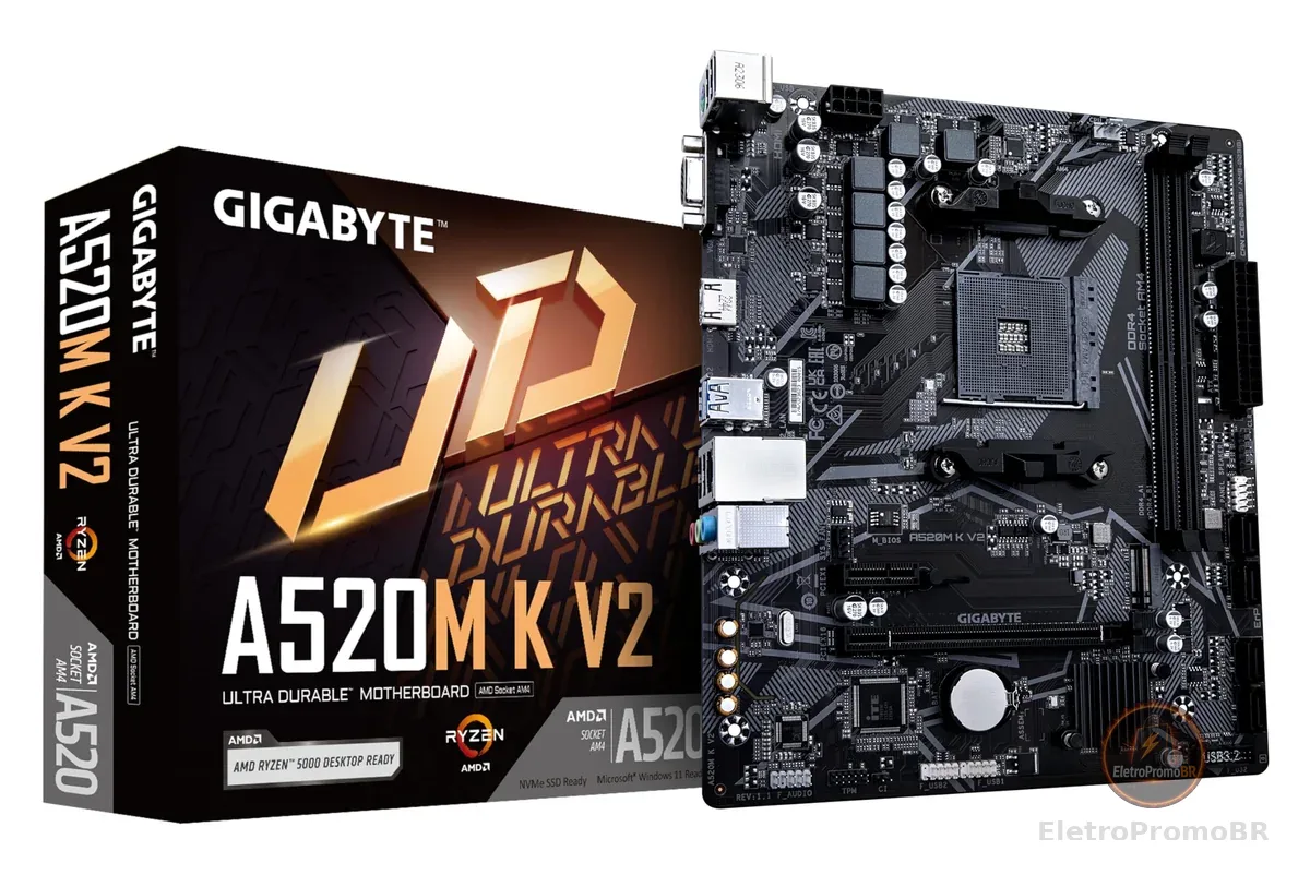 Placa Mãe Gigabyte A520M K V2 (AM4/2xDDR4/HDMI/D-Sub/M.2/USB 3.2)