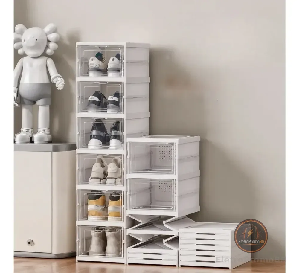 Sapateira Vertical Empilhável 6 Pares Organizador De Calçados Modular Branco Caixa de Tênis Fácil Montagem
