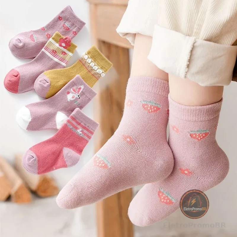 Kit 6 ou 12 Pares de Meias Infantil Feminina com Estampada Meia Menina 0-10 ANOS