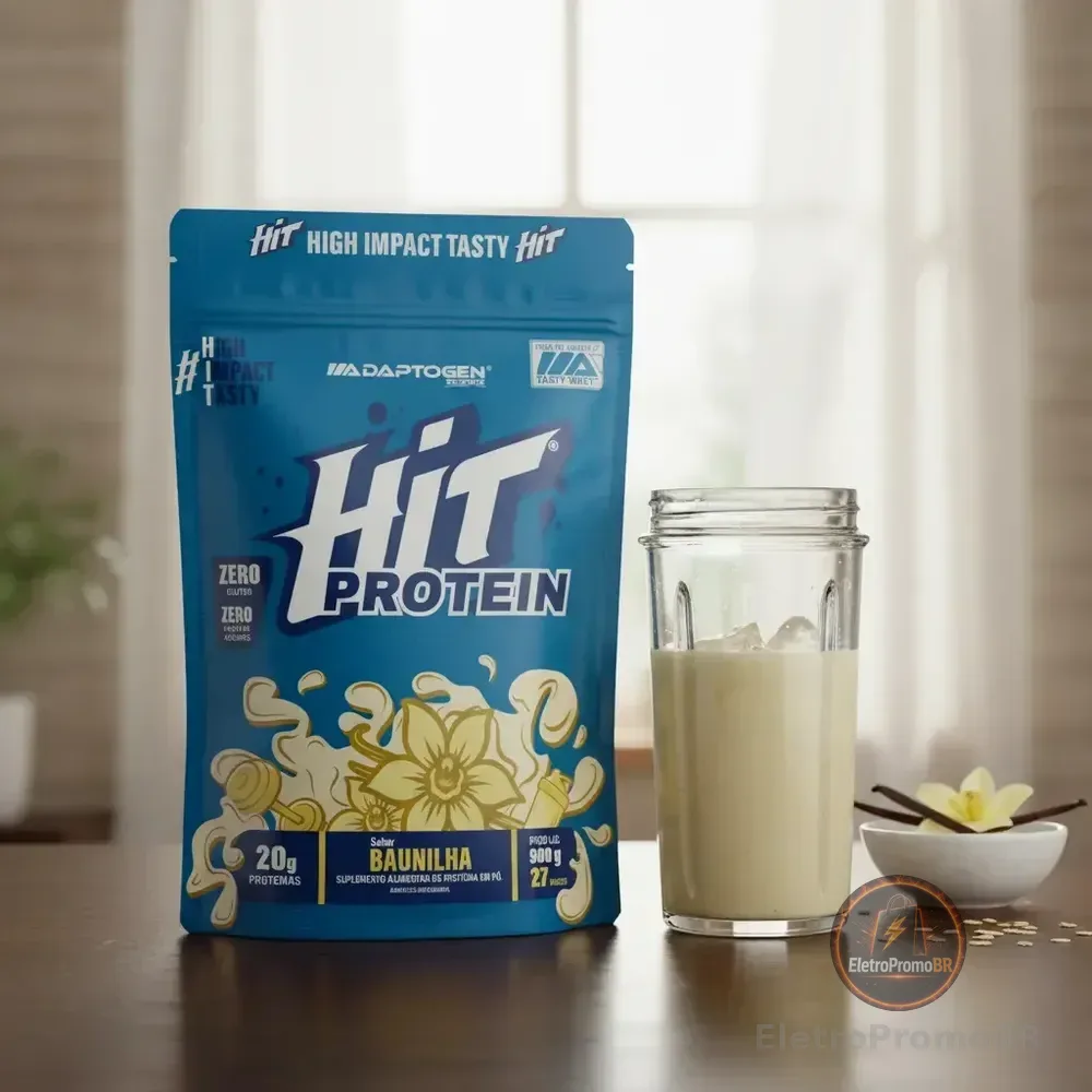Suplemento Hit Protein Adaptogen Science sachê 900g Whey Protein Zero Gluten Zero açucar Sabor Baunilha