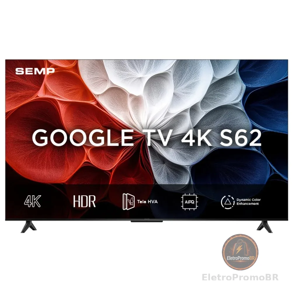 Smart TV Semp 65 Polegadas LED HVA 4K S62 WiFi Bluetooth Google TV 3 HDMI HDR10+ Dolby Audio 65S62