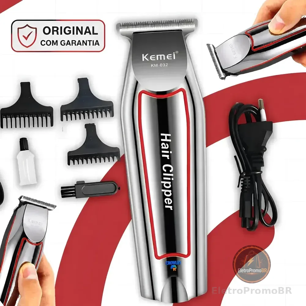 Maquina Acabamento Cortar Cabelo Barba E Pelos Kemei 032 Prateado 127/220v