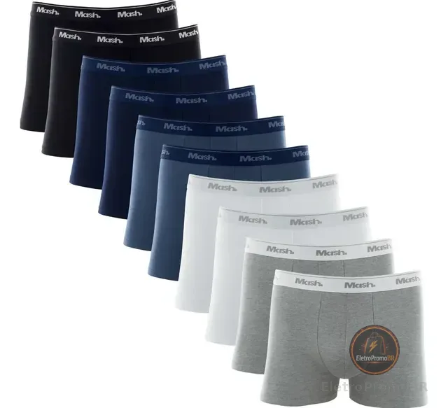 Kit Com 10 Cuecas Boxer Algodão Cotton Masculina Adulto Mash