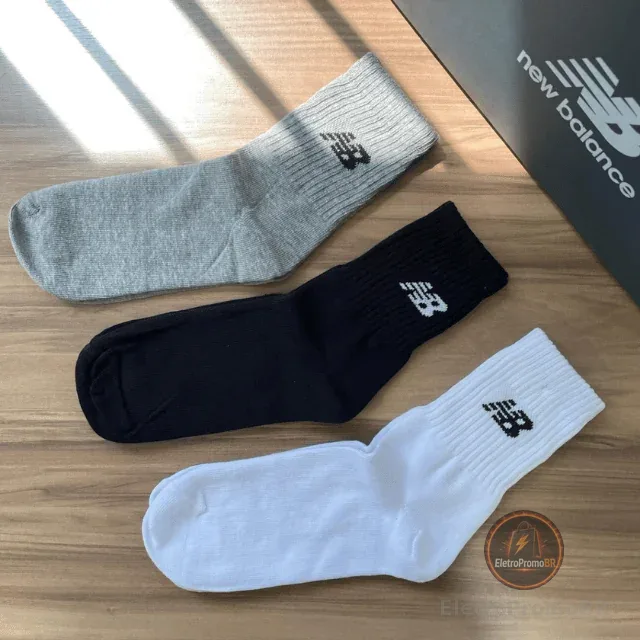 Meia de Algodão Cano Longo com Calcanhar 3 pares New Balance